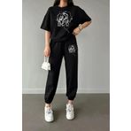 lona fashion Aesthetic Kadın Çizim Baskılı Eşofman Altı Ve T-shirt Alt Üst Eşofman Takımı