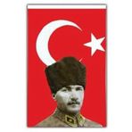 Lona Sanat Bayrak Mustafa Kemal Atatürklü Bayrak - Atalı Türk Bayrağı 50X75Cm