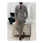 LONATOLİA Erkek Ekoseli Kruvaze Takım Elbise İtalyan Kesim Slim Fit Ceket Pantolon-Turuncu