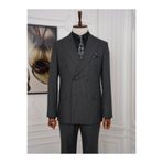 LONATOLİA Erkek Slim Fit İtalyan Stil Yarım Astarlı Çizgili Kruvaze Takım Elbise Ceket Pantolon-LNTCOM8382