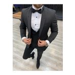 LONATOLİA Erkek Smokin Damatlık Simli Şal Yaka İtalyan Kesim Slim Fit Ceket Yelek Pantolon Papyon-Siyah