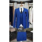 LONATOLİA Erkek Takım Elbise İtalyan Kesim Slim Fit Ceket Yelek Pantolon-Saks Mavisi