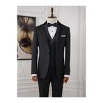 LONATOLİA İtalyan Stil Slim Fit Şal Yaka Ceket Yelek Pantolon Papyon Damatlık Smokin - Siyah LNTCOM8420