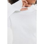 Lonca Tekstil Fitted/vücuda Oturan Balıkçı Yaka Parmak Detaylı Fitilli Esnek Örme Triko Kazak - Standart - 001-Beyaz