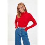 Lonca Tekstil Fitted/vücuda Oturan Balıkçı Yaka Parmak Detaylı Fitilli Esnek Örme Triko Kazak - Standart - 240-Kırmızı