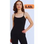 Lonca Tekstil Kadın Atlet 6'Lı Paket Siyah Renk Biye İp Askılı 2XL