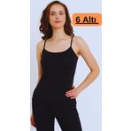 Lonca Tekstil Kadın Atlet 6'Lı Paket Siyah Renk Biye İp Askılı L