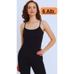 Lonca Tekstil Kadın Atlet 6'Lı Paket Siyah Renk Biye İp Askılı XL