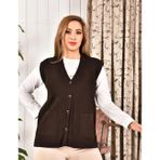 Lonca Tekstil Kadın Düğmeli Kahverengi Triko Anne Yeleği Büyük Beden Tüylenmez Cepli Rahat Kesim Yelpaze Desen XL