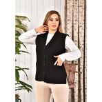 Lonca Tekstil Kadın Düğmeli Siyah Renk Triko Anne Yeleği Büyük Beden Cepli Rahat Kesim Yelpaze Desen L