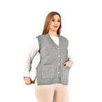 Lonca Tekstil Kadın Düğmeli Triko Gri Renk Anne Yeleği Büyük Beden Cepli Rahat Kesim Yelpaze Desen