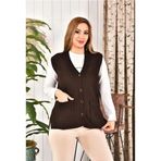 Lonca Tekstil Kadın Üzeri Düğmeli Triko Anne Yeleği Büyük Beden Cepli Rahat Kesim Fitilli M