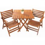 London-Atina Ahşap Bahçe Takımı, Katlanır Balkon Set: 70x70 Masa + Kolçaklı Kademeli 2 Sandalye