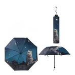 London Katlamalı Şemsiye, Mavi Gece Beyaz Kedi Desenli, Rüzgara Dayanıklı, 8 Telli, Unisex, 95 cm Çap