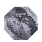 London Müzik Notaları Desenli Katlamalı Şemsiye, Siyah, Rüzgara Dayanıklı, 8 Telli, 95 cm Çap, Unisex