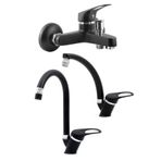 LONDONstore Siyah 3 Lü Banyo Duş Batarya Seti Mutfak Ve Lavabo Evye