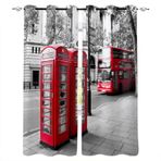 Londra Kırmızı Otobüs Telefon Kulübesi Karartma Perdesi Modern Tasarım Isı Yalıtımlı Delikli Yatak Odası Oturma Odası Ev Ofis Dekorasyonu için 140x160 cm