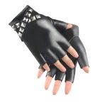 Long Keeper Kadın Parmaksız PU Deri Eldiven Punk Kaya Perçinler Yarım Parmak Eldiven Motosiklet Sürüş Kostüm Dans Performans Eldivenleri, Tek Beden, siyah, One Size