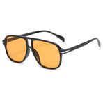 Long Keeper Retro Pilot güneş gözlüğü erkekler kadınlar için Vintage 70s Pilot tarzı kare güneş gözlüğü çift köprü klasik güneş gözlüğü UV400 koruma Vintage tonları, Siyah Çerçeve Sarı Lens