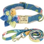 Longbangdian Shop 168 Mavi Set 1 Stil S Beden Çiçek Persoalized Köpek Tasması Moda Baskılı Özel Naylon Köpek Tasmaları Küçük Orta Büyük Köpekler Için Ücretsiz Oyulmuş Isim Plakası ile (Yurt Dışından) - NO:1 - Renkli