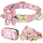 Longbangdian Shop 168 Pembe Set 2 Stili Xs Beden Çiçek Persoalized Köpek Tasması Moda Baskılı Özel Naylon Köpek Tasmaları Küçük Orta Büyük Köpekler Için Ücretsiz Oyulmuş Isim Plakası ile (Yurt Dışından) - NO:1 - Renkli