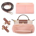 Longchamp mini çanta için 2 adet omuz askısı ve düzenleyici seti, delmeden ayarlanabilir toka tasarımı, omuz askısı, birden fazla cep, keçe çanta düzenleyici, Long champ çanta için (pembe mini)