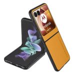 Longstong Motorola Moto Razr60 (6.9 inç) için uygun cep telefonu kılıfı, kod serisi metal-deri kılıf koruyucu kılıf - sarı