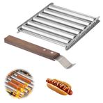 Longzhuo Hot Dog Roller paslanmaz çelik sosis makinesi, sosisli sandviç makinesi, ekstra uzun ahşap saplı, BBQ Hot Dog mangal, eşit pişmiş sosisli sandviç için maks. 5 sosisli sandviç kapasitesi