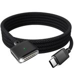 LONNIELONLI 140 W USB-C - Manyetik 3 Kablo, Magsafe Şarj Kablosu ile Uyumlu 14 inç 16 inç MacBook Pro 2024 M3 Pro & Max, MacBook Air 2022 M2, MacBook Pro 2023 M2 Pro & Max için - 2,0 m Siyah