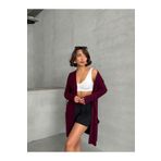 Look Forward Kadın Bordo Şardonlu Yumoş Kumaş Cepli Basic Uzun Hırka