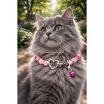 LOOL PREMİUM Kedi kolyesi pembe taşlı kedi tasma kolye