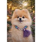 LOOL PREMİUM Tüllü tüylü köpek kolye metalik kolye tasma büyük inci kolye