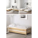 Loolpi Home Modüler Sistem Yavrulu Karyola ve Sedir Koltuk Doğal Ahşap Tüm Ölçülerde Doğal Ahşap 80 x 180 LoolpiNM92