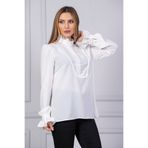 Loom Boutique Kadın Beyaz Önü Düğmeli Fırfırlı Büyük Beden Krep Bluz