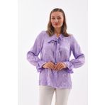 Loom Boutique Kadın Büyük Beden Kışlık Saten Lila Kravat Yaka Bluz B0049