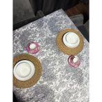 Loom & Laurel Jakarlı Dokuma Kumaş Masa Örtüsü Gri Ağırlıklı