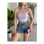 LoomTex Kadın Lila Kare Yaka Fitilli Kalın Askılı Crop Top Büstiyer Bluz