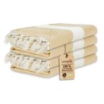 Loomvia - 4'lü paket -%100 Pamuk Peştamal 100x180 cm, Havuz ve Plaj Havlusu, Spor Havlusu, Hızlı Kurur ve Koku Yapmaz, Emici, Hafif ve Kompakt, bej