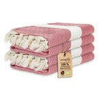Loomvia - 4'lü paket -%100 Pamuk Peştamal 100x180 cm, Havuz ve Plaj Havlusu, Spor Havlusu, Hızlı Kurur ve Koku Yapmaz, Emici, Hafif ve Kompakt, kırmızı