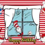 LOONELO Dr Seuss için 70,8 x 43,7 cm, Kırmızı ve Mavi Çizgili Polyester Kumaş Mutlu Yıllar Fotoğrafçılık Arka Planı Şapkalı Kedi Doğum Günü Dekoru (DSHF01)