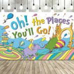 LOONELO Oh Gideceğiniz Yerler Afiş Arka Planı 70,8 inç x 43,3 inç, Büyük Oh Gideceğiniz Yerler Parti Süslemeleri Dr.Seuss Anaokulu Okul Öncesi Mezuniyet Malzemeleri için Fotoğraf Arka Planı