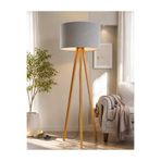 loopa dekorasyon Gri Ahşap Tripod Lambader Modern Dekoratif Salon Lambası Kumaş Başlıklı 3 Ayaklı Lamba 125 cm