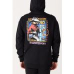 Loose Fit Rahat Kesim Kapüşonlu İçi Polarlı Sırt Baskılı Siyah Sweatshirt