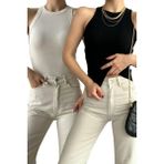 Loosh Kadın Ekru Siyah 2'Li Halter Yaka Pamuklu Basic Atlet - Ekru - Siyah