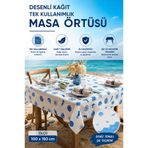 L'Opaline Tek Kullanımlık Kağıt (1 ADET) Masa Örtüsü 100x150 cm Marin Desenli Doğum Günü, Nişan, Söz, Baby Shower, Piknik, Parti, Bahçe, Balkon, Organizasyon Sofra Örtüsü