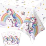 Lopeastar 3 Adet Tek Boynuzlu At Doğum Günü Süslemeleri Masa Örtüleri, Unicorn Parti Süslemeleri Gökkuşağı Büyük Boy Dikdörtgen Masa Örtüleri 142 x 250 cm
