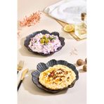 Lora Bianca Maris 2 Parça Siyah Büyük Deniz Kabuğu Cam Meze Servis Tabağı Seti - 2 Adet