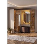Lora Camlı Gardırop %100 MDF Makyaj Üniteli Puflu Köşeli Modüler Giyinme Odası Dolabı