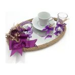 Lora Davet Damat Kahve Fincanı Tepsisi Mor 53100