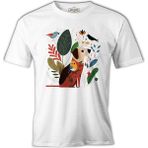 Lord T-Shirt A Dog And Birds With Spring Background Beyaz Erkek Tshirt - M